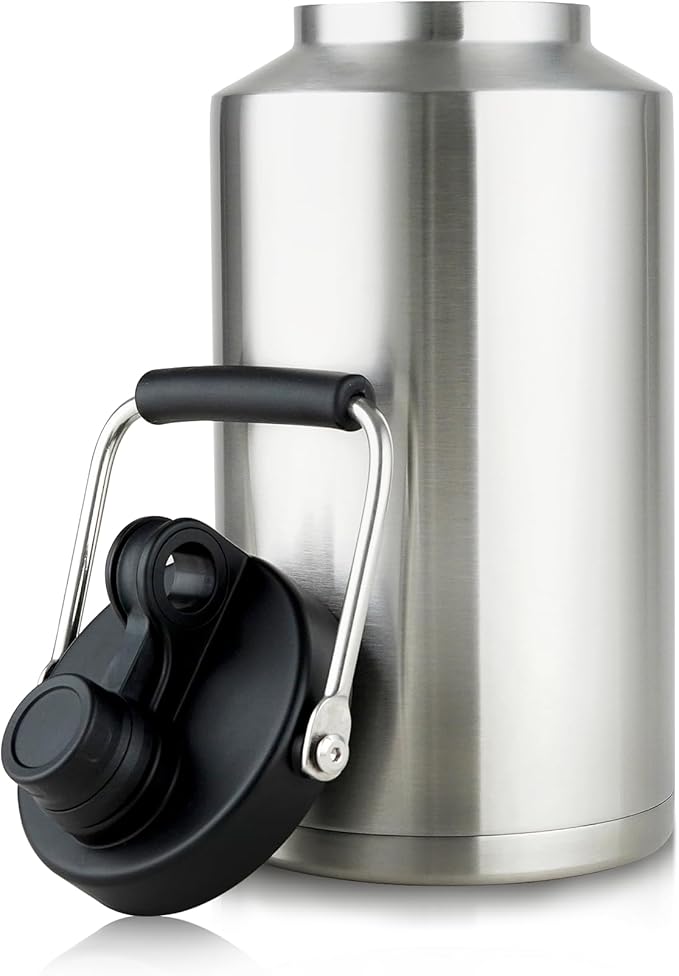 1 Gallon Water Bottle Insulated Stainless Steel Keeps Ice 48Hr, Large Water Gallon Jug Wide Mouth Leakproof Vacuum for Gym, Camping, & Construction Stainless Steels