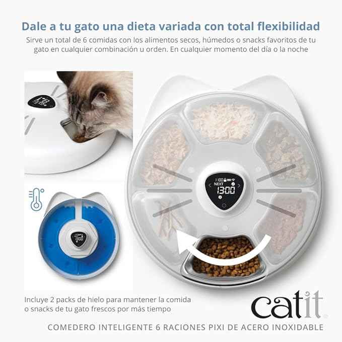 Catit PIXI 6-Meal Feeder Replacement Tray – Dishwasher Safe, Durable, Food-Grade Stainless Steel, Easy-Clean Design, Fits PIXI Smart 6-Meal Cat Feeder