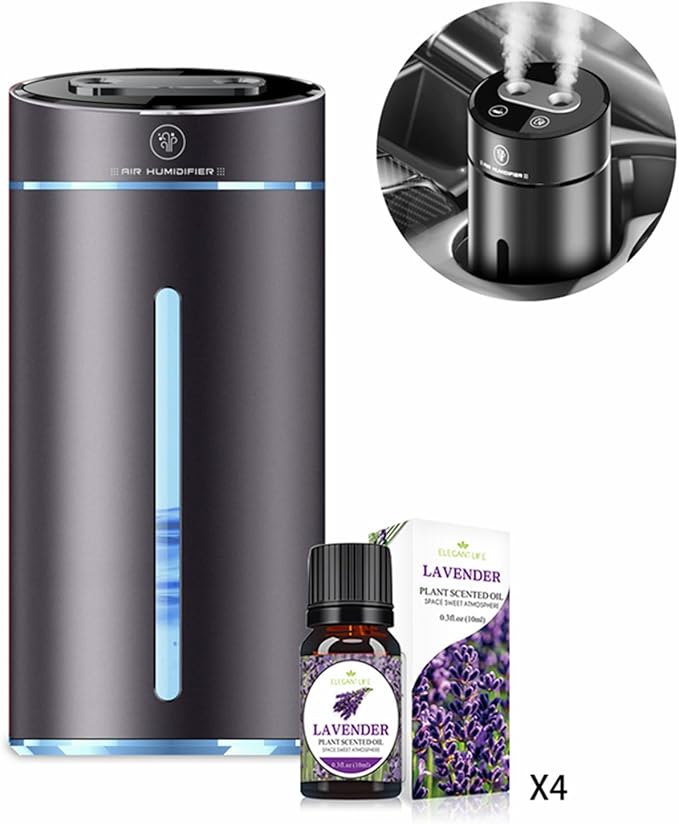 Smart Car Air Fresheners Rechargeable Ultrasonic Atomized Refreshing Experience Contains 4 Bottles of 10ml French Natural Fragrance Adjustable Concentration Auto On/Off Use in Car or Home(Purple)