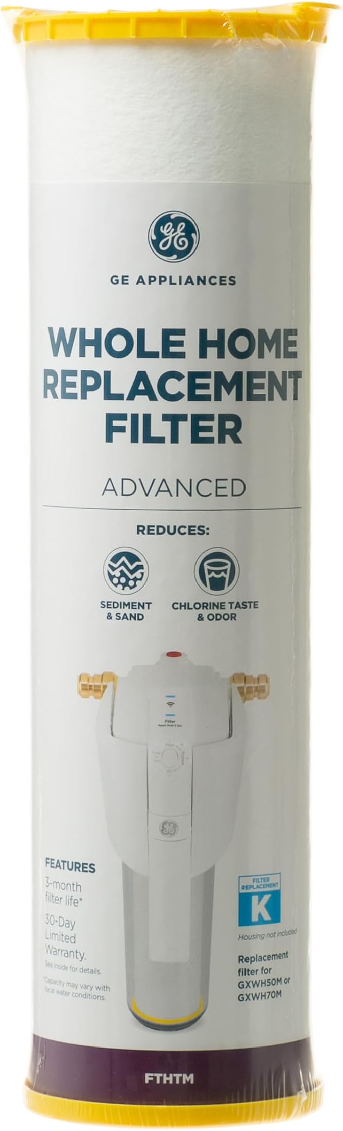 GE FTHTM Whole House Water Filter, Replacement for Water Filtration System, NSF Certified: Reduces Chlorine, Sediment, Rust & Other Impurities, Replace Every 3 Months for Best Results, 1 Filter