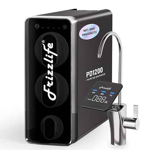 Frizzlife 1200GPD Reverse Osmosis Water Filter, NSF/ANSI 42&58&372 Standards, 11-Stage Tankless RO Water Filtration System, Under Sink, 3:1 Pure to Drain, Smart Faucet, Reduce PFAS, BPA Free, PD1200