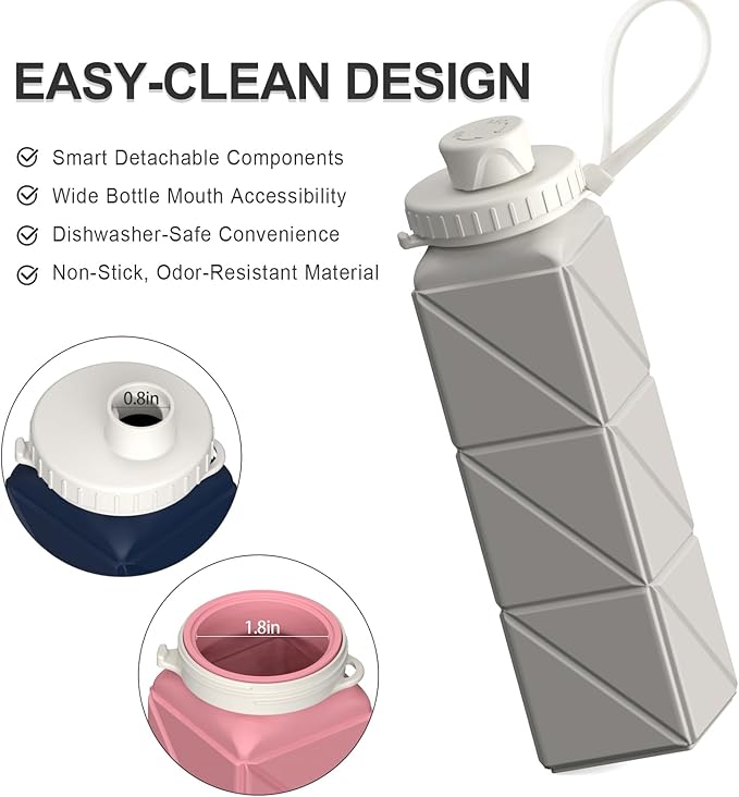 BEAUTAIL Collapsible Water Bottles 20.6oz, Silicone Foldable Portable Travel Water Bottle, BPA-Free, Leakproof Reusable for Traveling Camping Hiking Cycling Sports Outdoor, 2 Pack (Blue+Starlight)
