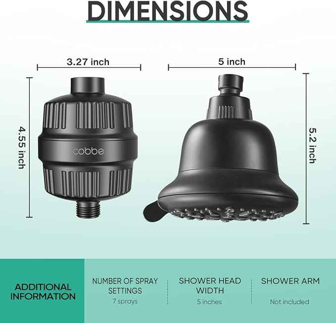 Cobbe Luxury Double Filtered Shower Head, High Output 16+20 Stages – 99% REMOVAL Shower Filters for Hard Water Removes Chlorine and Harmful Substances, 7-Model Setting Spray, Black