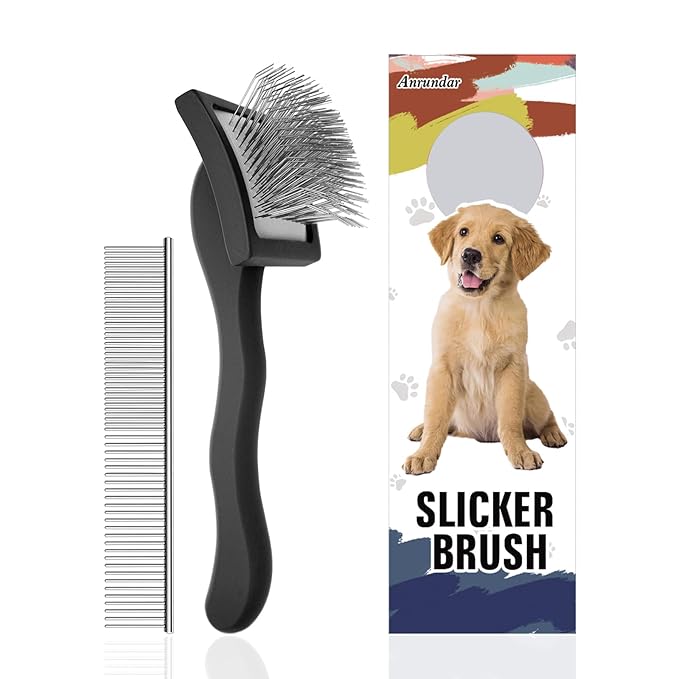 Dog Slicker Brush for Golden Doodle Grooming Kit - Dematting Brushes for Goldendoodles, Labradoodles, Poodles - Pet Hair Brush for Short & Medium Haired Dogs - Small (Black) - AquaVibe