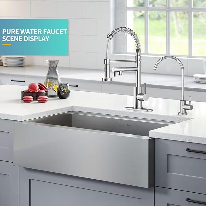 Kitchen Sink Faucet with Pull - Down Sprayer, 2 - Handle 3 - in - 1 Kitchen Sink Filter Faucet, Cold and Hot Mixer Drinking Water Faucet (Brushed Nickel-01)