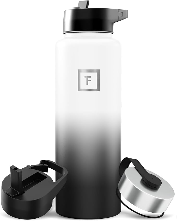 IRON °FLASK Camping & Hiking Hydration Flask with Straw, Wide Mouth Insulated Stainless Steel Sports Water Bottle - 40 oz Day & Night