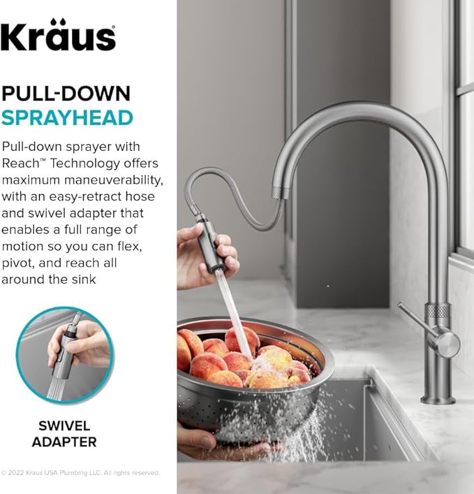 KRAUS Oletto Modern Industrial Pull-Down Single Handle Kitchen Faucet in Matte Black, KPF-2654MB