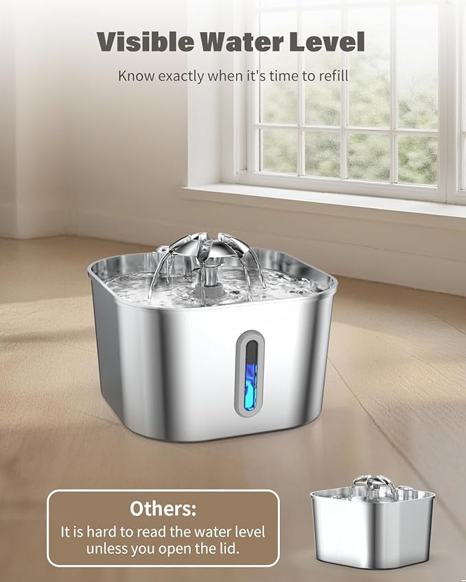 Wonder Creature Cat Water Fountain Stainless Steel, 74oz/2.2L Automatic Quiet Cat Drinking Fountain, Indoor Water Dispenser for Cats, Kittens, Small Dogs and Pets, Circulating Pet Water Fountain