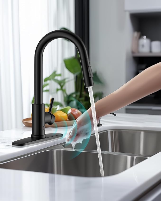 APPASO Matte Black Touchless Kitchen Faucet with Pull Down Sprayer – Hands-Free Motion Sensor, 2 Spray Modes, Built-in Soap Dispenser, High Arc Stainless Steel for Kitchen Sink