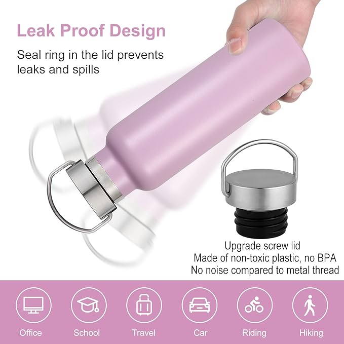 Neihepal 20 oz Insulated Water Bottles,Stainless Steel Double Wall Sport Bottle with Lid of Handle (8, Mix)