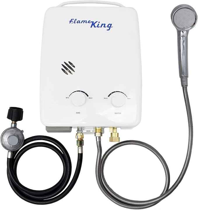 Flame King YSNAZ132 Portable Tankless Water Heater Propane Gas 5L 1.32GPM at 34,000 BTU, Outdoor Instant Hot Water Shower for RV, Camping, Farm, Cabins