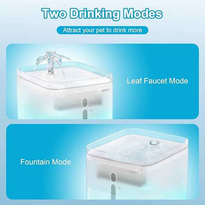 NPET Cat Water Fountain, 3L Automatic Pet Drinking Fountain Dog Water Dispenser with 8 Quadruple-Action Filter (Semi-White)