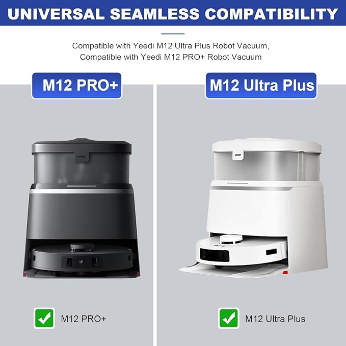 Replacement Accessories Compatible with Yeedi M12 Ultra Plus/ M12 PRO+ Robot Vacuum Cleaner.（2 Main Brush,6 Side Brushes,6 Hepa Filters,6 Mop Pads,6 dust Bags） - AquaVibe