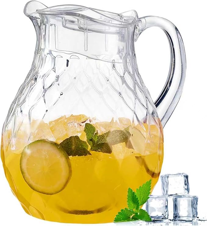 Plastic Pitcher, Clear Water Pitcher with Lid, Fridge Jug, BPA-Free, Shatter-Proof, Great for Iced Tea, Lemonade, Juice, Milk, and More (2 Quart/68oz)