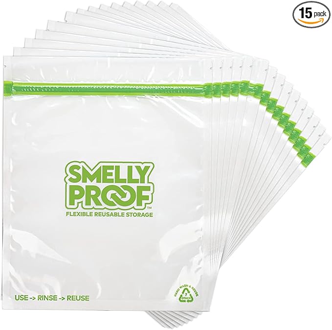 Reusable Storage Bags for Food by Smelly Proof Bags - MADE IN USA, Easy Clean, Dishwasher-Safe, BPA FREE, NO PEVA, XL 3-mil Thick Bags, Extra Large Clear FLAT 10.5" x 12" GALLON 15-Pack