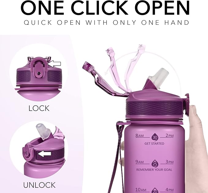Hyeta 32oz Water Bottles with Straw - Stay Motivated and Hydrated with Convenient Times to Drink Markings, Durable, Leak-proof