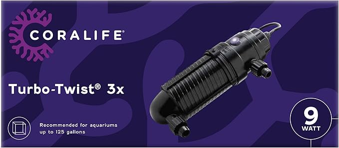 Coralife Aquarium Fish Tank Marine Salt Water Turbo-Twist UV Sterilizer 3X, For up to 125 Gallons