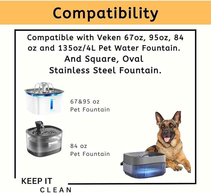Nispira Cat Water Fountain Filter Replacement Filters for Veken 67oz, 95oz, 135oz Automatic Pet Fountain Dog Water Dispenser, 12 Packs