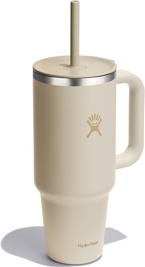 Hydro Flask Travel Tumbler with Handle, Lid and Straw - Insulated Stainless Steel in 40 Oz Coconut Cream
