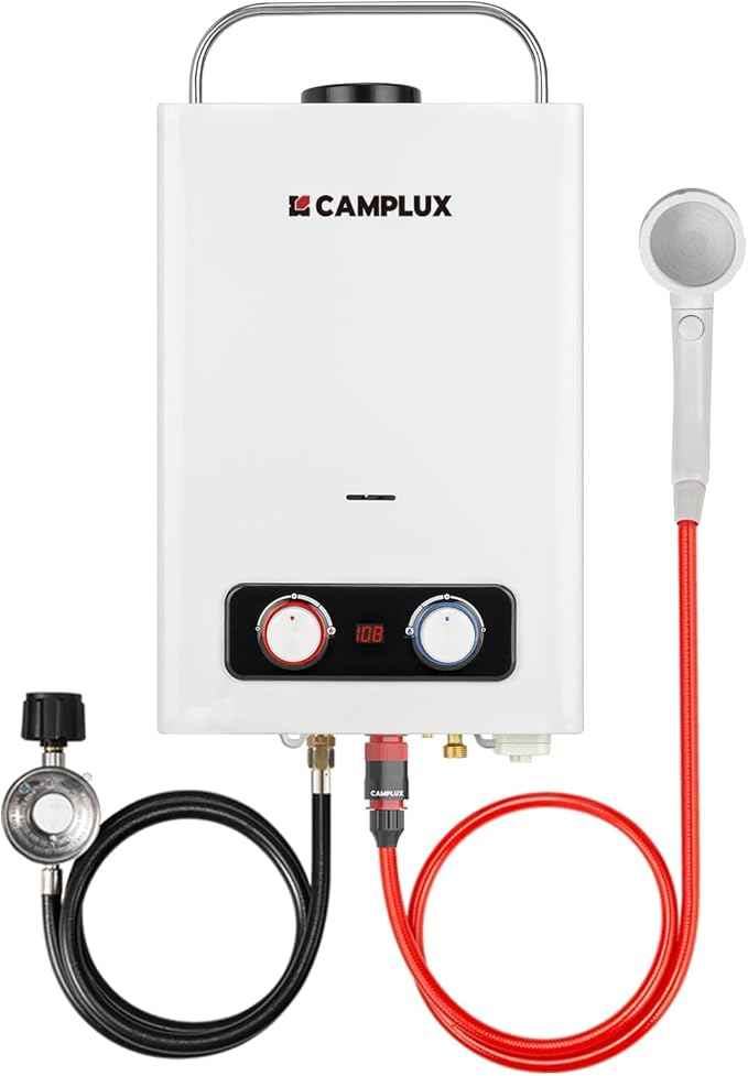 Camplux Pro 6L Portable Tankless Water Heater,Mini Sized Outdoor Propane Gas Water Heater with Portable Handle,Propane Gas Water Heater for RV,Campings,Cabins,Barns,White