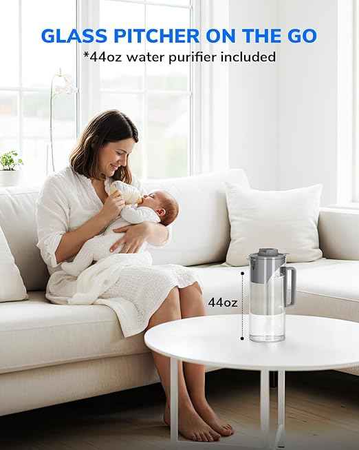 Ecoviva Mate 3 Countertop Reverse Osmosis Water Filter, 8-Stage RO Water Filtration System with 44oz Water Pitcher Smart Auto-Filling, 3:1 Pure to Drain, Tabletop Purifier, Blue