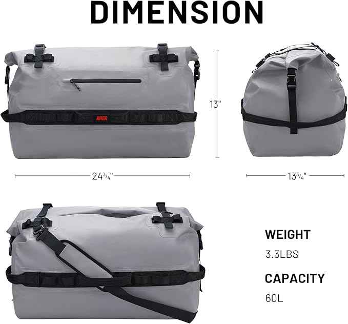 MIER Waterproof Duffel Bag Motorcycle Dry Bag Backpack Large Roll-Top Heavy Duty Dry Duffle Bags for Kayaking Camping Boating Gym Beach Cruise Ship, 60L/80L
