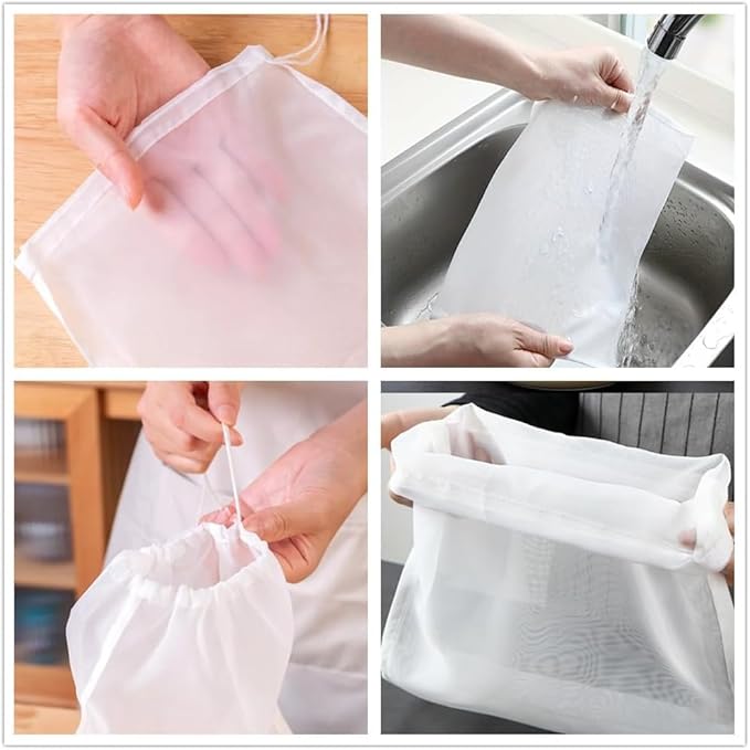 3 Pack Brew Bag Large (18"x24") Straining Bag, Reusable Nylon Cold Brew Bags 200 Micron Fine Mesh Bag with Drawstring for Home Brewing Hops Grains Fruit Apple Grape Wine Straining