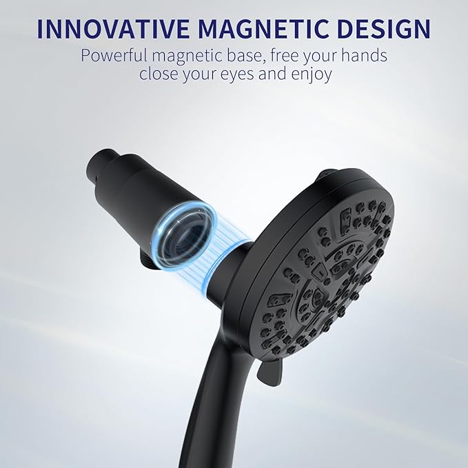Magnetic Handheld Shower Head with Filter， High Pressure 10-Spray-Mode Detachable Shower Head with 60-Inch Hose, Powerful Hand Held Shower Head for Low Water Pressure（Matte Black）