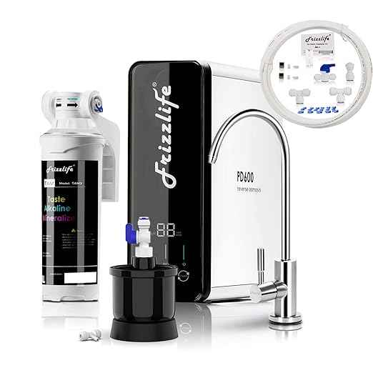 Frizzlife RO Reverse Osmosis Water Filtration System, 600 GPD High Flow, Tankless, Alkaline Mineral PH, with MWT3 Mini Tank, with IMC-1 Ice Maker Kit