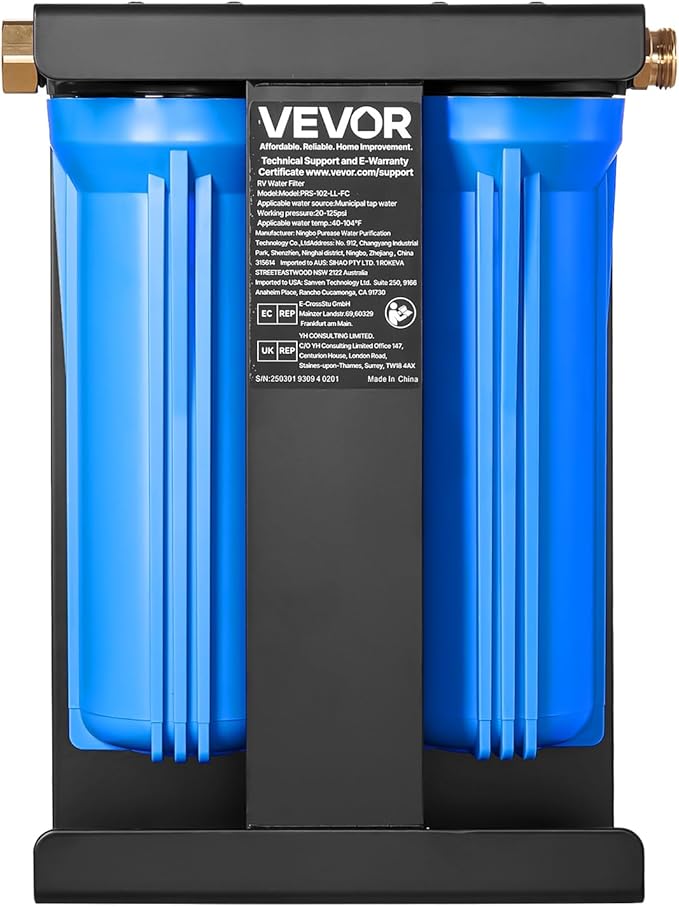 VEVOR RV Water Filter with Bracket, 2-Cartridge 2.5 x 10 in Water Filter System for RVs, Remove Chlorine, Bad Tastes, Odors, and Most Contaminants, for Campers, Boats, Vans