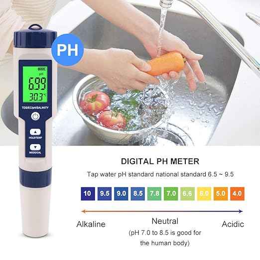 PH Meter for Water 5 in 1 PH Temp TDS and EC Meter,Salinity Meter,PH Tester Digital,TDS Meter Digital Water Tester&Pool Salt Tester for Swimming Pool.