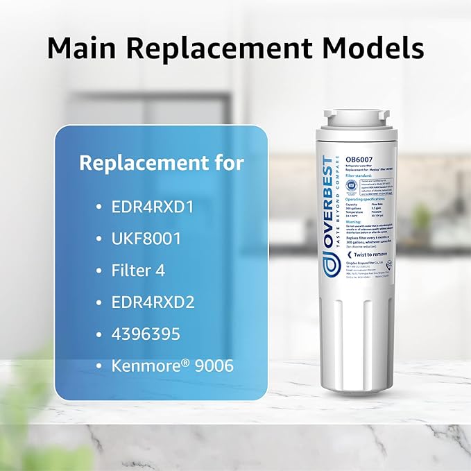 Overbest UKF8001 Replacement for EveryDrop by Whirlpool Refrigerator Water Filter 4, EDR4RXD1 - AquaVibe