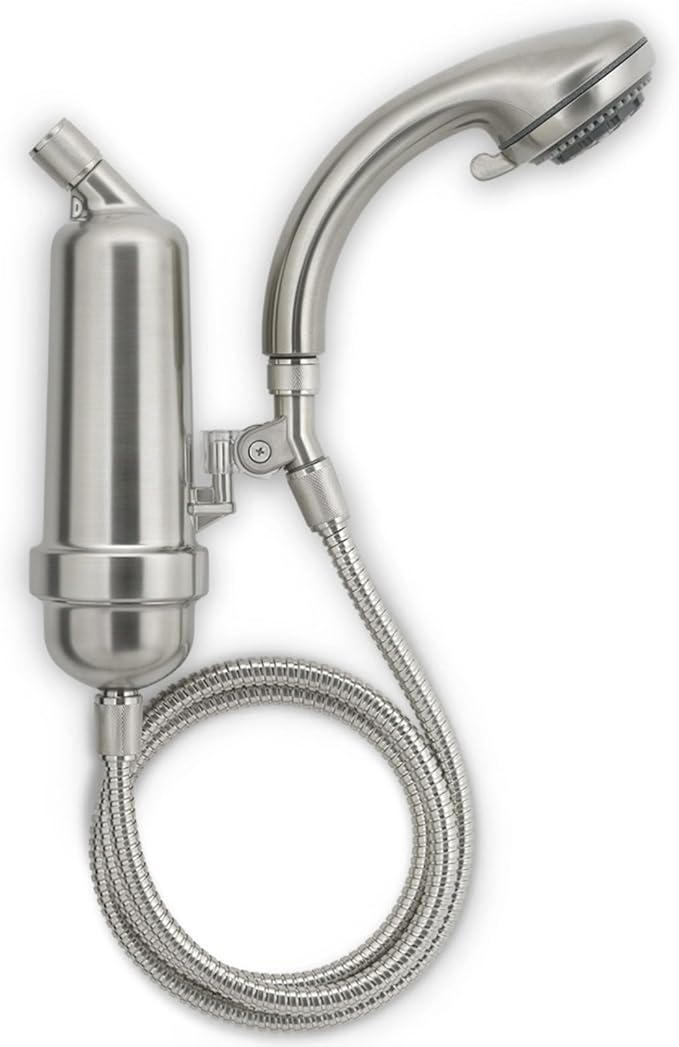 WaterChef Premium Shower Filter System SF-7C (Brushed Nickel) - Deluxe Adjustable Wand, Advanced Filtration for Superior Chlorine Reduction - NSF/ANSI Certified: 96.6% of Chlorine, 10,000 Gal., USA