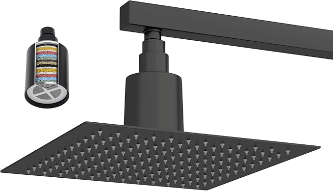 Dcolora Filtered Rain Shower Head – 10 Inch Matte Black 304 Stainless Steel with 16-Stage Water Filter, Nano Titanium Coating, Improves Skin & Hair – Filter Cartridge Included (Black, 10 Inch)