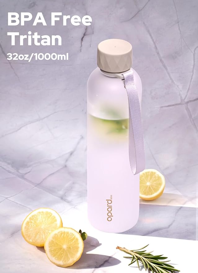 Opard Slim Pro Water Bottle 32oz, Plastic Water Bottle BPA-Free, Facetted Rubberized Grip-Texture Monocap, Leakproof Screw Top, Cream White, Reusable for Travel School Sport Gym Hiking