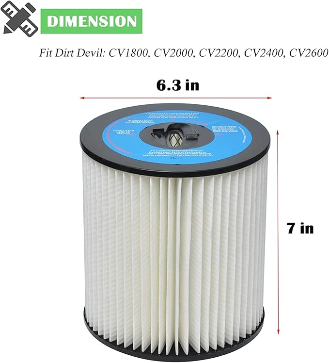 8106-01 Central Vac Filter Replacement Compatible with Dirt Devil CV2000 CV2200 CV2600, 7 inch Central Vacuum Cleaner Filter Compatible with Vacuflo FC300 FC520 FC530 FC550 FC610 - AquaVibe
