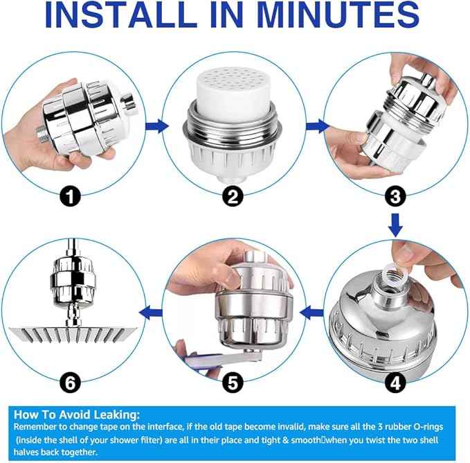 AMORIX 15 Stage Shower Filter Replacement Cartridge Reducing Chlorine Shower Water Head Filter for Hard Water Heavy Metal Impurity, Improve Skin Hair, Fit Any Similar Design Shower Water Filter