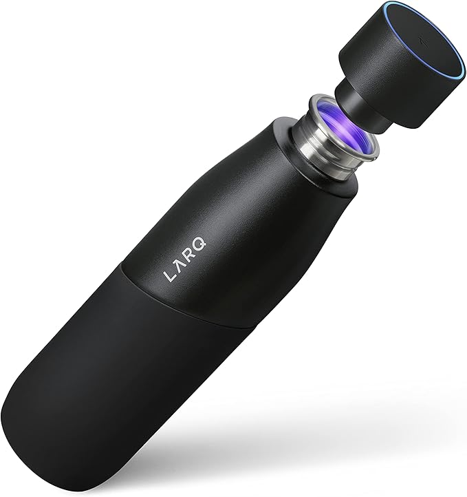 LARQ Bottle Movement PureVis 24 oz - Lightweight Self-Cleaning and Non-Insulated Stainless Steel Water Bottle with UV Water Purifier | Reusable & Travel Friendly, Black/Onyx