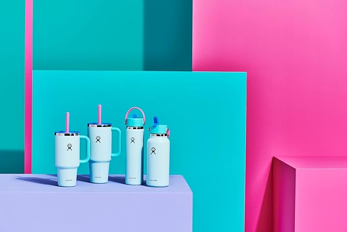 Hydro Flask Water Bottle - Insulated Stainless Steel - Wide Mouth Flex Straw Lid, Non Spill, Leakproof and Refillable in 32 Oz Polar Plunge