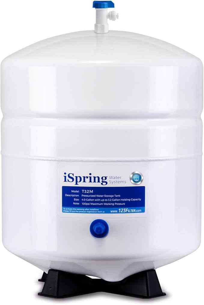 iSpring T32M Pressurized Water Storage Tank with Ball Valve for Reverse Osmosis RO Systems, 4 Gallon & FT15 5th Stage Inline Post Carbon Filter Replacement Cartridge, 1 Count (Pack of 1), White