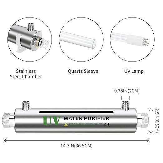 UV Water Filter,Add-on Kit for Under Sink Water Filtration Systems,Ultraviolet Water Purifier Sterilizer Filter for Whole House Water Purification,2GPM 110V,Consumed Power 21W, Lamp Power 16W
