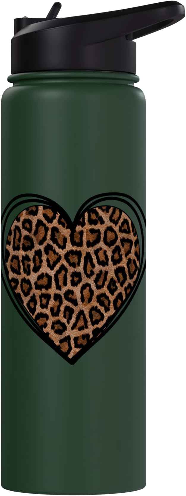 Heart Shape - Cute Cheetah Leopard Print Graphic Stainless Steel Insulated Water Bottle