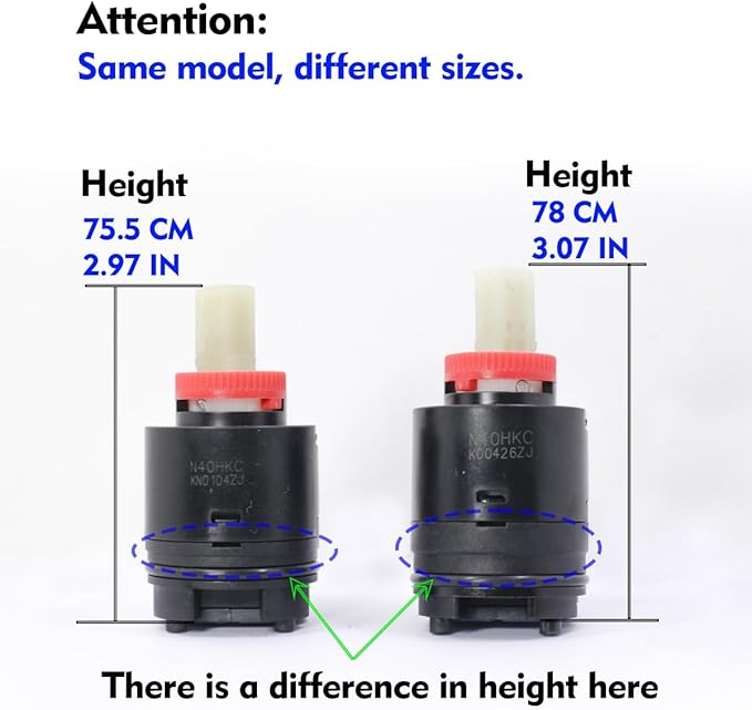 N40HKC Shower Cartridge Replacement, 40mm Shower Faucet Cartridge for Tub/Shower Faucet, the height is 2.97 inches (75.5mm) and the width is 1.58 inches (40mm), Black (1Pack)