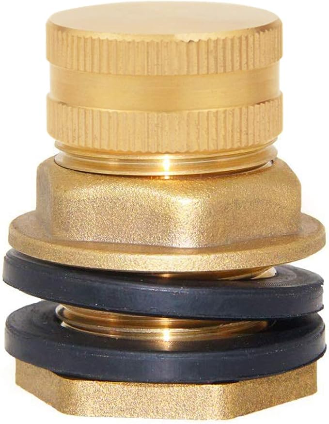Joywayus Brass Male Garden Hose Bulkhead Fitting with Plugs,1/2" Female 3/4" GHT Male Water Tank Connector Threaded and 3/4" GHT Female Outer Hex Head End Pipe Caps Drain/Flush Port Kit - AquaVibe