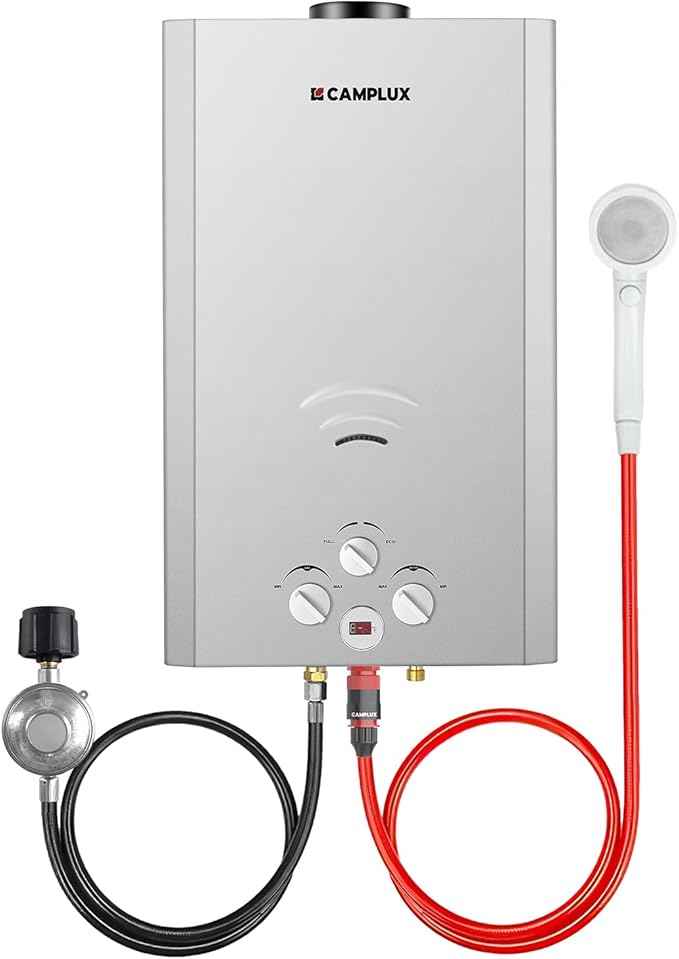 CAMPLUX Tankless Water Heater, 4.22 GPM Propane Water Heater Gas, 110,000 BTU Outdoor Camping Water Heater, Propane Shower, Gray