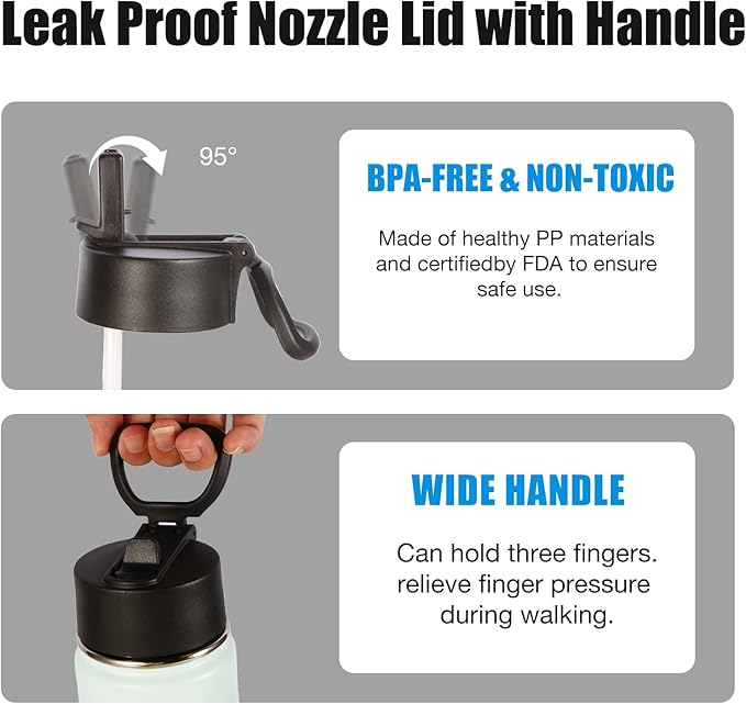 Volhoply Insulated Water Bottles with Straw Bulk 2 Pack, 22 oz Stainless Steel Bottle with Handle Lid,Double Walled Metal Water Cups with Wide Mouth, Reusable Cold Water Flask for School(Fog,2 Set)