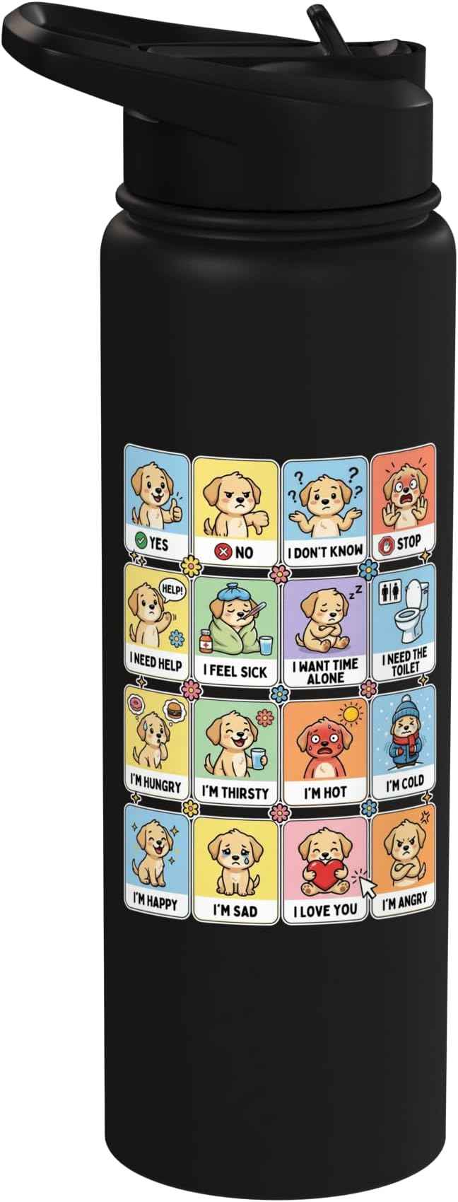 Autism ACC Communication Dog Lovers Kids Cute Autistic Stainless Steel Insulated Water Bottle