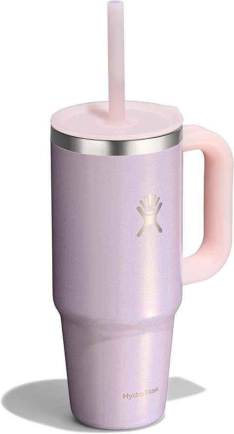 Hydro Flask 24 Oz Travel Tumbler with Handle, Lid and Straw - Insulated Stainless Steel in 24 Oz Glimmer Pink