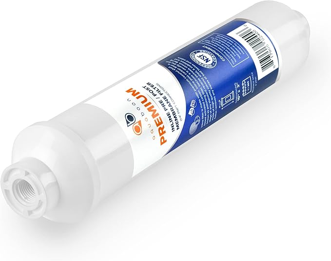 Aquaboon T33 Inline Carbon Filter - 1/4 Inline Water Filter for Refrigerator T33 Inline Ro Post/Granular Activated Carbon (GAC) Polishing Water Filter Cartridge for Reverse Osmosis System 2-Pack
