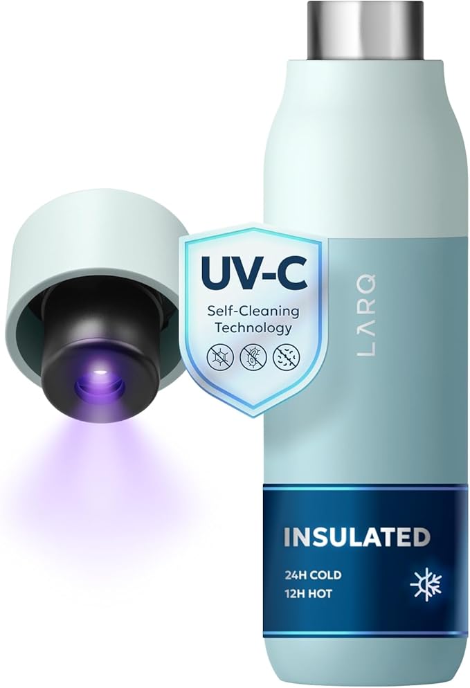 LARQ Bottle PureVis 17 oz - Self-Cleaning and Insulated Stainless Steel Water Bottle with UV Water Purifier and Award-winning Design | Reusable & Travel Friendly, Seaside Mint